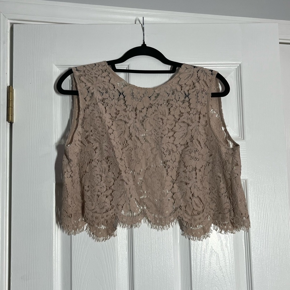Jenny Yoo Collection cropped lace top, button up back, beige, size medium